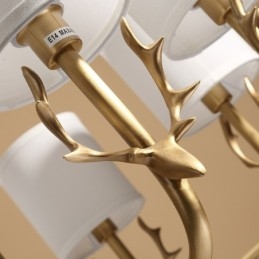 Pure Brass luxusní rustikální retro vintage mosazný závěsný svíčkový lustr s látkovými stínidly