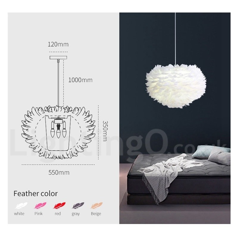 Vícebarevný lustr z peří moderní moderní závěsné světlo