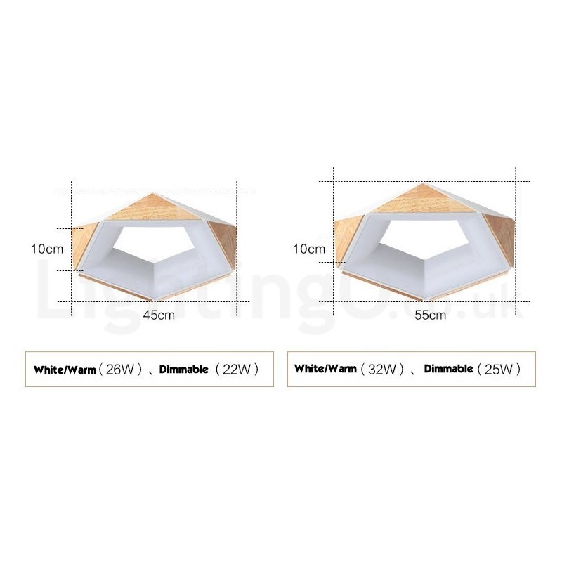 Stmívatelné vícebarevné stropní svítidlo ze dřeva Pentagon s akrylovým stínidlem Stropní lampa v severském stylu