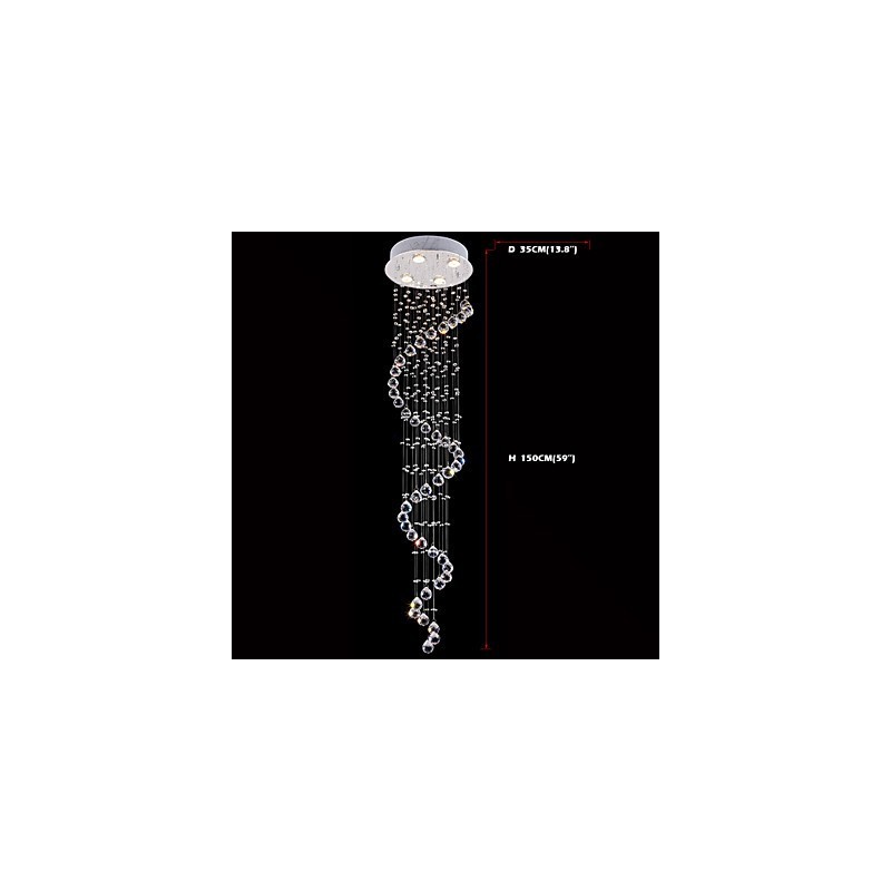 Křišťálové závěsné světlo Lustrové osvětlení 4 světla Stříbrná Canpoy Clear K9 Crystal Helix Stropní svítidla H150CM