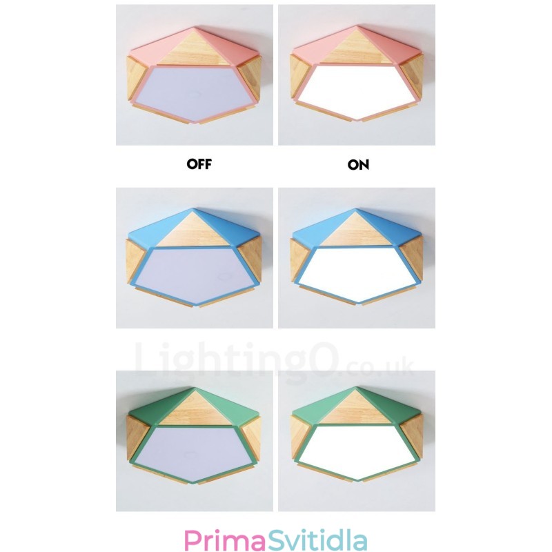 Stmívatelné vícebarevné dřevěné stropní svítidlo Macaron s akrylovým stínidlem Stropní lampa v severském stylu