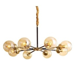 Pure Brass luxusní rustikální retro vintage mosazný závěsný lustr se skleněnými stínidly