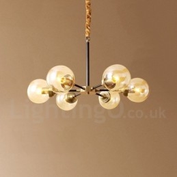 Pure Brass luxusní rustikální retro vintage mosazný závěsný lustr se skleněnými stínidly