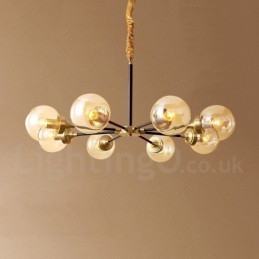 Pure Brass luxusní rustikální retro vintage mosazný závěsný lustr se skleněnými stínidly