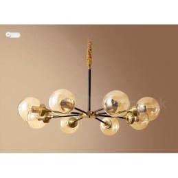 Pure Brass luxusní rustikální retro vintage mosazný závěsný lustr se skleněnými stínidly