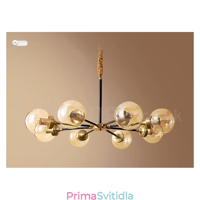 Pure Brass luxusní rustikální retro vintage mosazný závěsný lustr se skleněnými stínidly