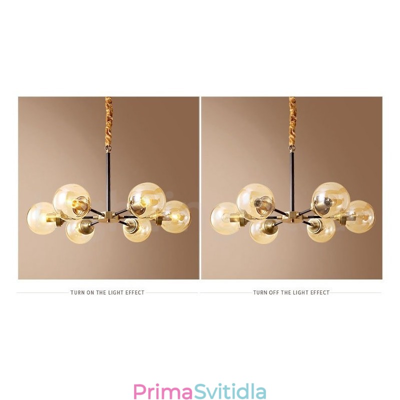 Pure Brass luxusní rustikální retro vintage mosazný závěsný lustr se skleněnými stínidly