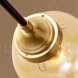 Pure Brass luxusní rustikální retro vintage mosazný závěsný lustr se skleněnými stínidly