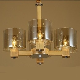 Módní závěsná lampa Stolní dřevěný skleněný kryt