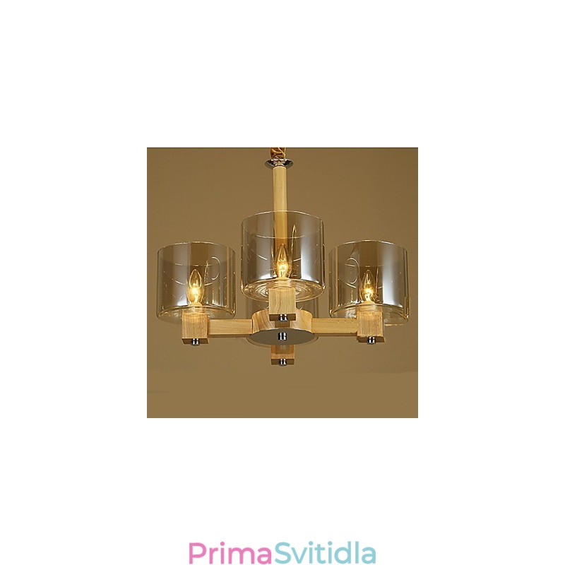 Módní závěsná lampa Stolní dřevěný skleněný kryt