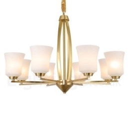 8 Light Pure Mosaz velký luxusní rustikální retro vintage mosazný závěsný lustr se skleněnými stínidly