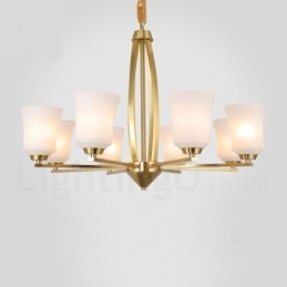 8 Light Pure Mosaz velký luxusní rustikální retro vintage mosazný závěsný lustr se skleněnými stínidly