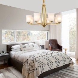 8 Light Pure Mosaz velký luxusní rustikální retro vintage mosazný závěsný lustr se skleněnými stínidly