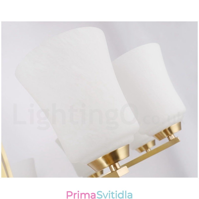 8 Light Pure Mosaz velký luxusní rustikální retro vintage mosazný závěsný lustr se skleněnými stínidly