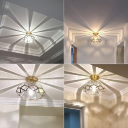 Stropní zapuštěné svítidlo se skleněným stínidlem ve venkovském stylu z čisté mosazi v severském stylu