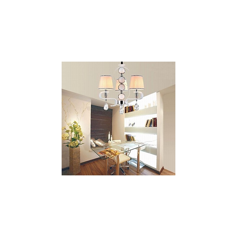Látkový lustr 3 Light High Grade Lamp White Jade Silver Ring