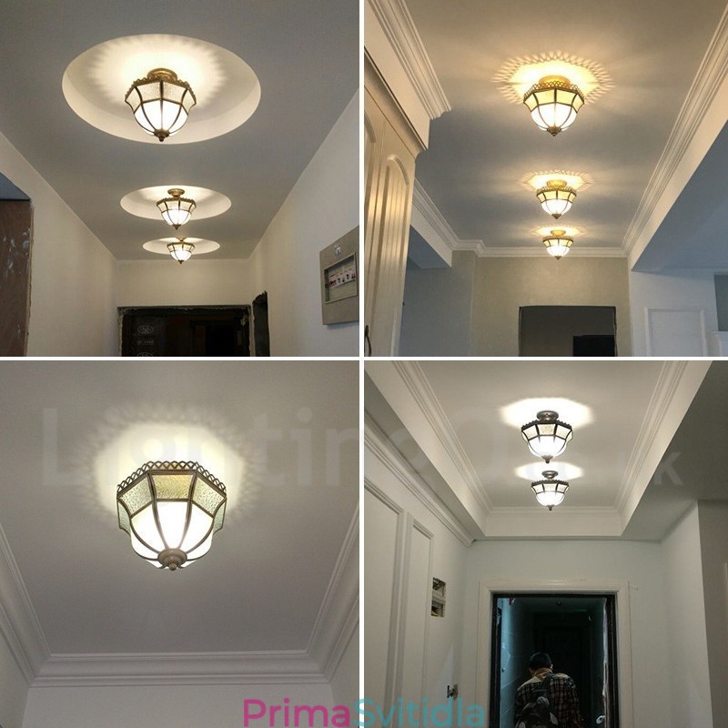 Stropní zapuštěné stropní svítidlo se skleněným stínidlem ve venkovském stylu z čisté mosazi v nordickém stylu