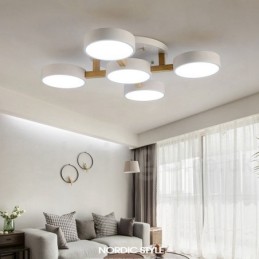 Dřevěný lustr Moderní současný severský styl zapuštěné stropní svítidlo s akrylovým stínidlem