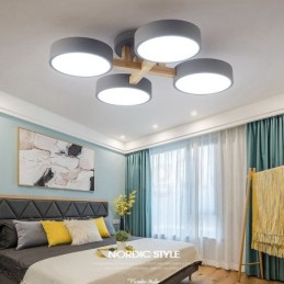 Dřevěný lustr Moderní současný severský styl zapuštěné stropní svítidlo s akrylovým stínidlem