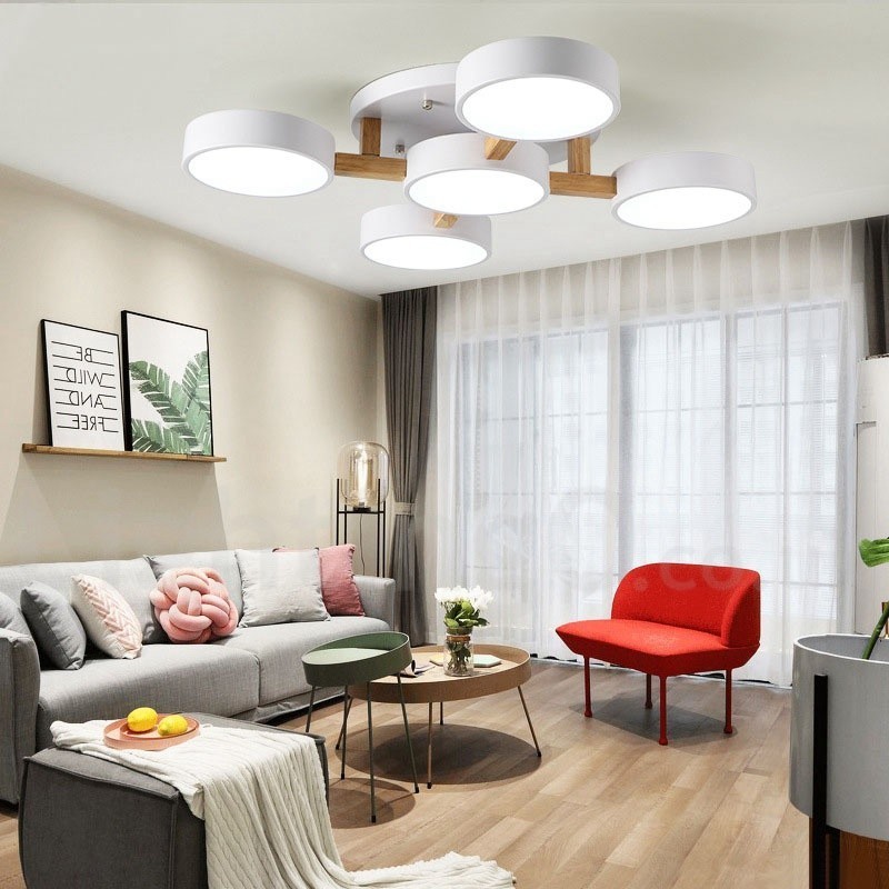Dřevěný lustr Moderní současný severský styl zapuštěné stropní svítidlo s akrylovým stínidlem
