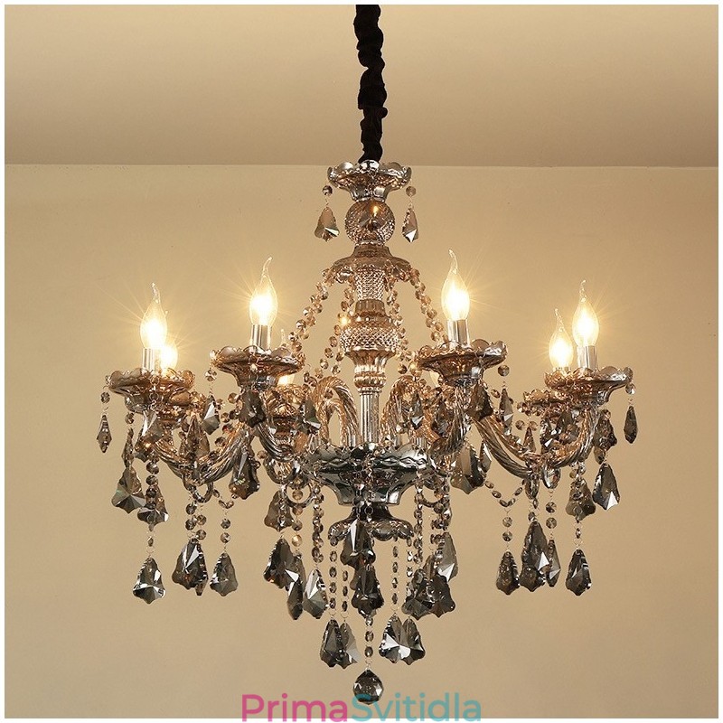 8 světel Retro šedá barva K9 Crystal Candle Lustr