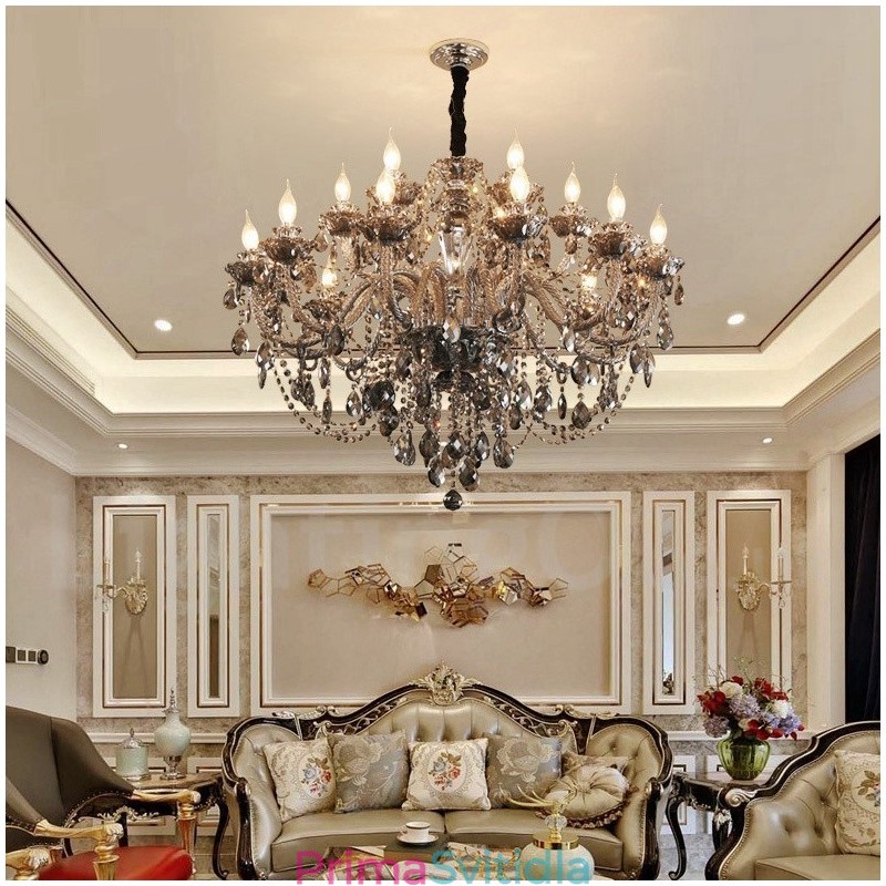 18 světel Retro šedá barva K9 Crystal Candle Velký lustr