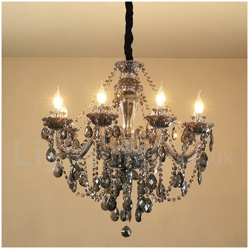 8 světel Retro šedá barva K9 Crystal Candle Velký lustr