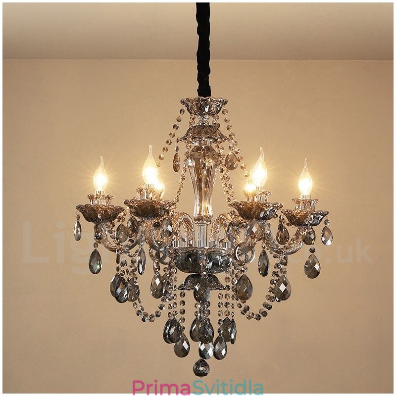 6 světel Retro šedá barva K9 Crystal Candle Velký lustr