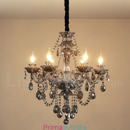 6 světel Retro šedá barva K9 Crystal Candle Velký lustr 6 světel Retro šedá barva K9 Crystal Candle Velký lustr