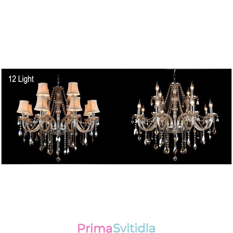 Cognac Color Candle Velký křišťálový lustr K9 se stínidly