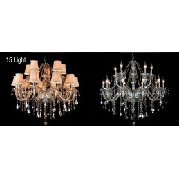 Cognac Color Candle Velký křišťálový lustr K9 se stínidly