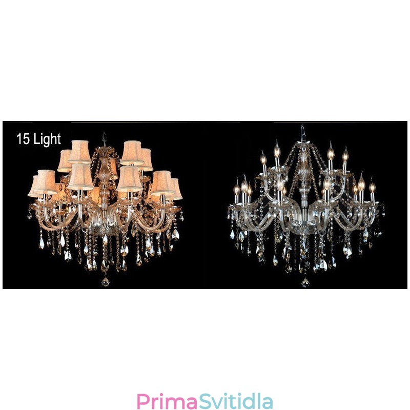Cognac Color Candle Velký křišťálový lustr K9 se stínidly