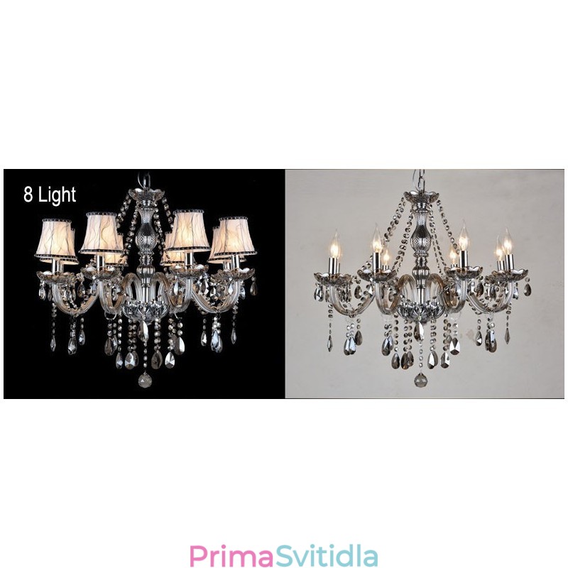 Velký křišťálový lustr K9 se stínidly v šedé barvě Candle