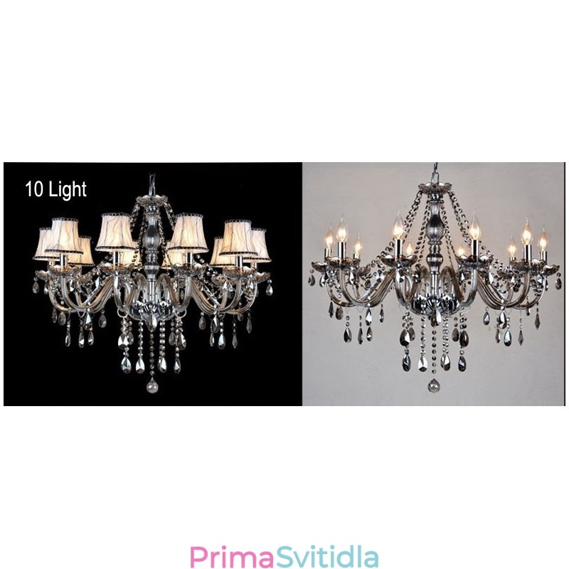 Velký křišťálový lustr K9 se stínidly v šedé barvě Candle