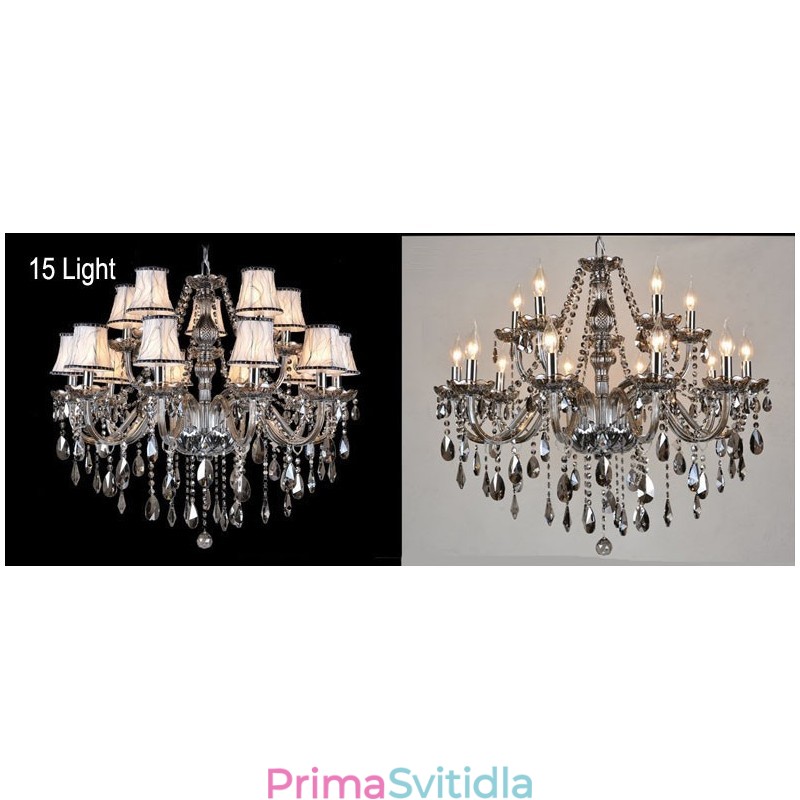 Velký křišťálový lustr K9 se stínidly v šedé barvě Candle