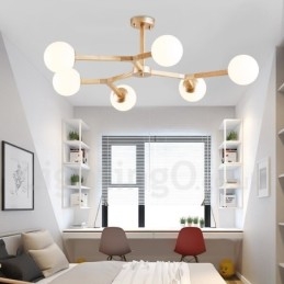 Dřevěný Nordic Modern Magic Bean Wood Molekulární lustr se skleněnými stínidly