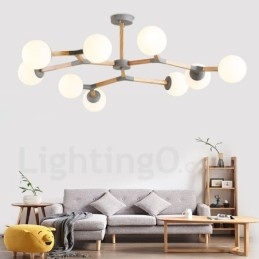 Dřevěný Nordic Modern Magic Bean Wood Molekulární lustr se skleněnými stínidly