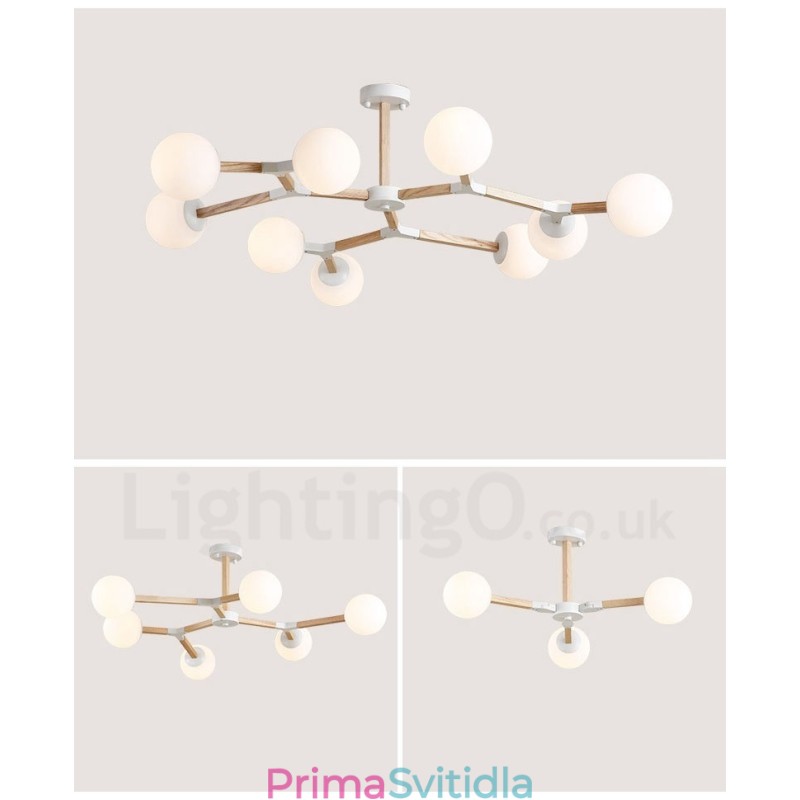 Dřevěný Nordic Modern Magic Bean Wood Molekulární lustr se skleněnými stínidly