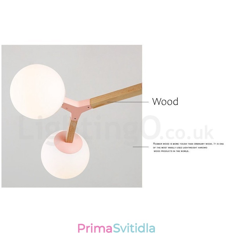 Dřevěný Nordic Modern Magic Bean Wood Molekulární lustr se skleněnými stínidly