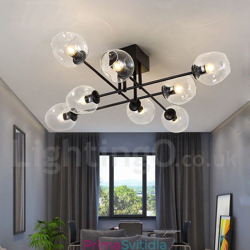 8 Light Rustic Lodge Nerezový lustr s čirým nebo modrým sklem stínidla