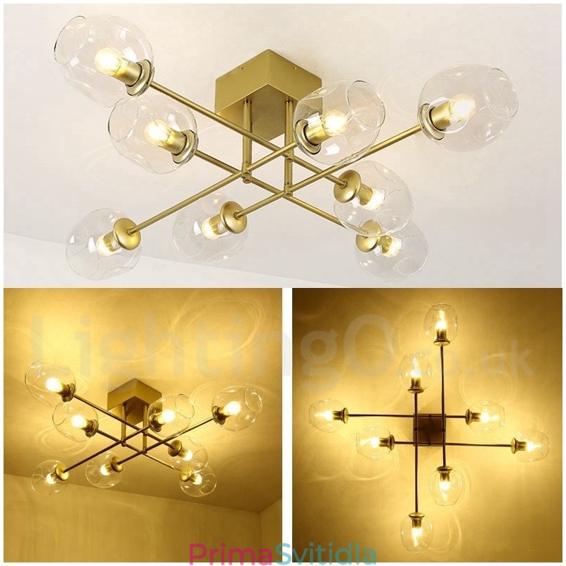 8 Light Rustic Lodge Nerezový lustr s čirým nebo modrým sklem stínidla