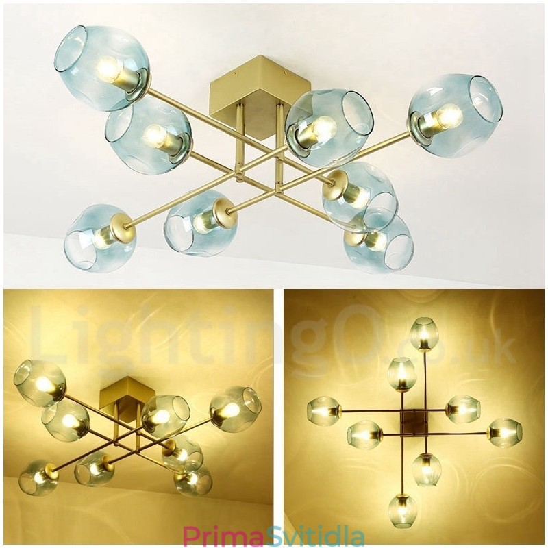 8 Light Rustic Lodge Nerezový lustr s čirým nebo modrým sklem stínidla