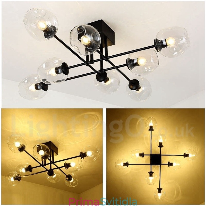 8 Light Rustic Lodge Nerezový lustr s čirým nebo modrým sklem stínidla