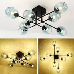 8 Light Rustic Lodge Nerezový lustr s čirým nebo modrým sklem stínidla