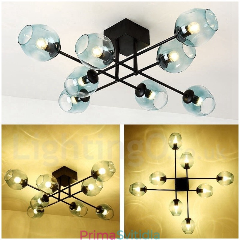 8 Light Rustic Lodge Nerezový lustr s čirým nebo modrým sklem stínidla