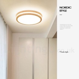 Stmívatelné kulaté dřevěné s čočkou Moderní současný severský styl Dřevěné stropní svítidlo pro zapuštěnou montáž s akrylovým stínidlem a dálkovým ovládáním Lze použít také jako nástěnné svítidlo