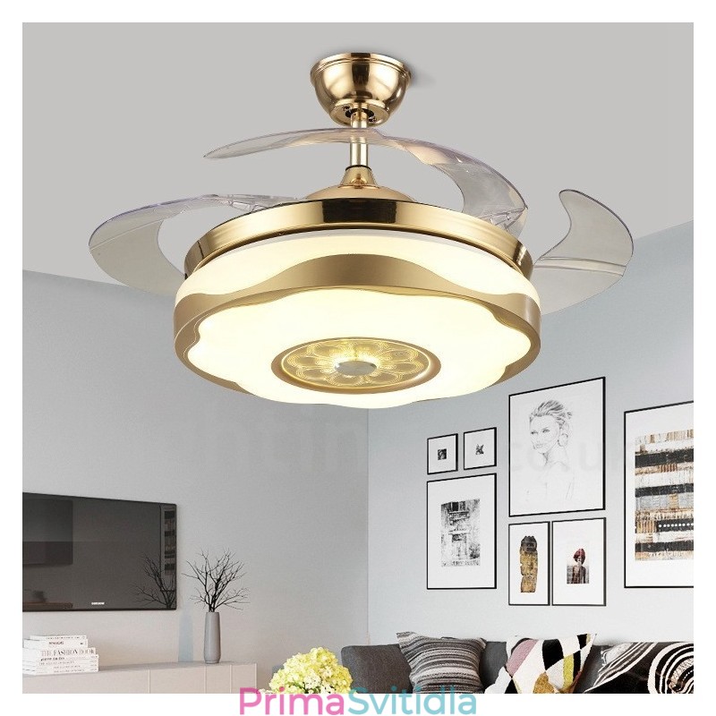 108CM (42") 91CM(36") moderní moderní dálkové ovládání stropního ventilátoru ve zlaté barvě s akrylovým odstínem ztlumený motor z čisté mědi
