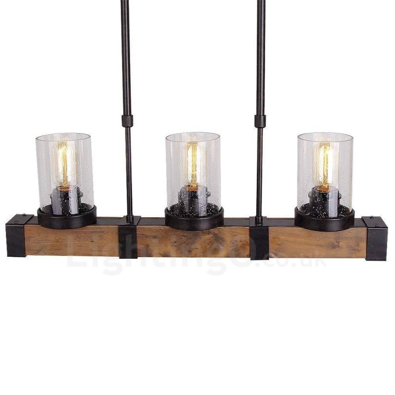 3 Light Vintage Wooden Lustr Industrial Wind Loft Wood Lineární závěsné osvětlení
