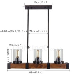 3 Light Vintage Wooden Lustr Industrial Wind Loft Wood Lineární závěsné osvětlení