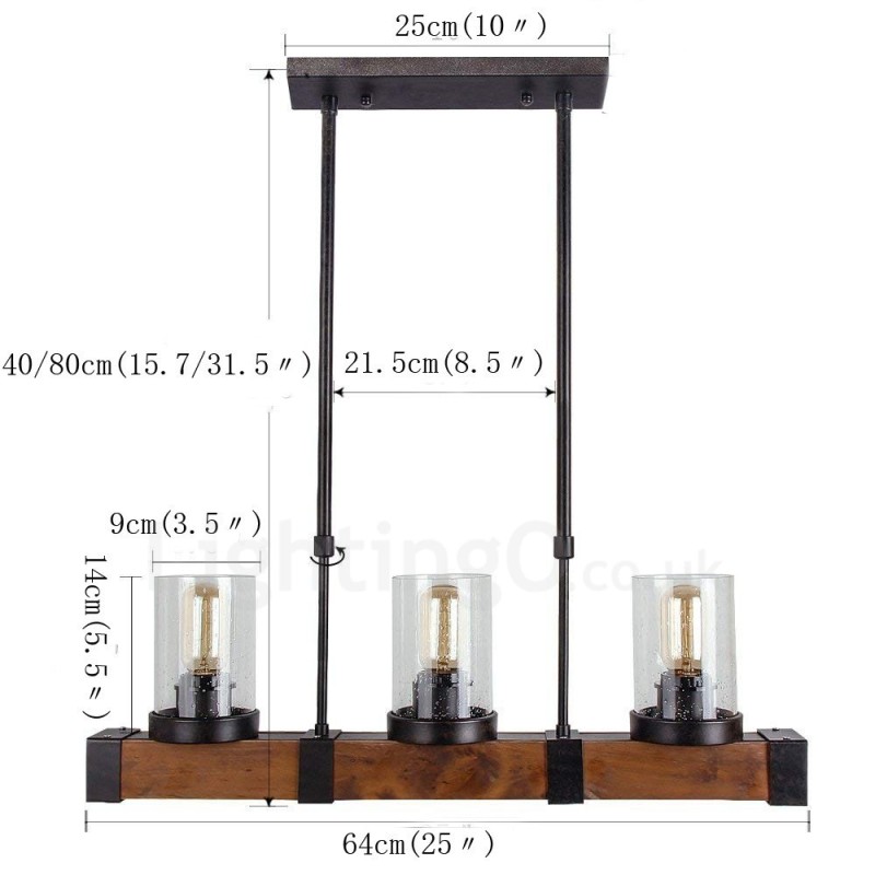 3 Light Vintage Wooden Lustr Industrial Wind Loft Wood Lineární závěsné osvětlení